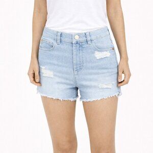 DL1961 Lucy Poolside Distressed Lt Wash Denim Shorts High-Rise Frayed Raw Hem